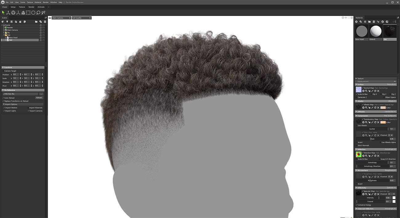 Rendering hair in marmoset